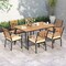 Rectangular Outdoor Dining Table for 6 People with Acacia Wood Tabletop and Umbrella Hole